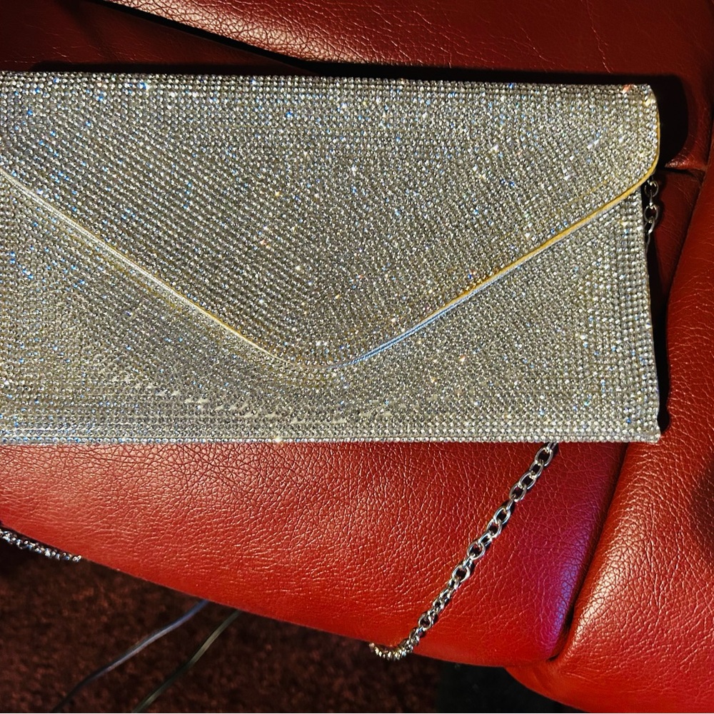 New Elegant Silver Clutch silver beaded Bag gorgeous